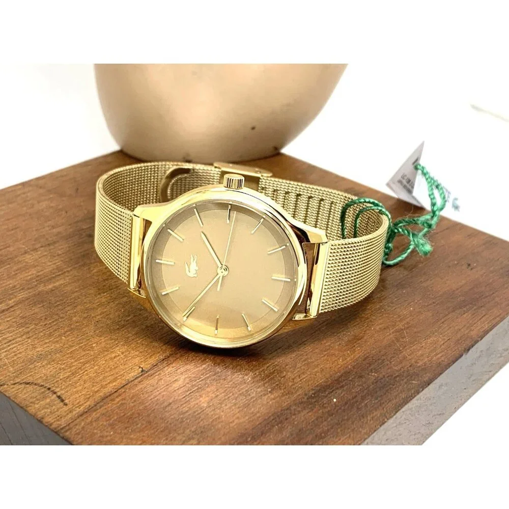 Lacoste Women's Watch 2001255 Club Quartz Gold Dial Mesh Stainless Steel 34mm